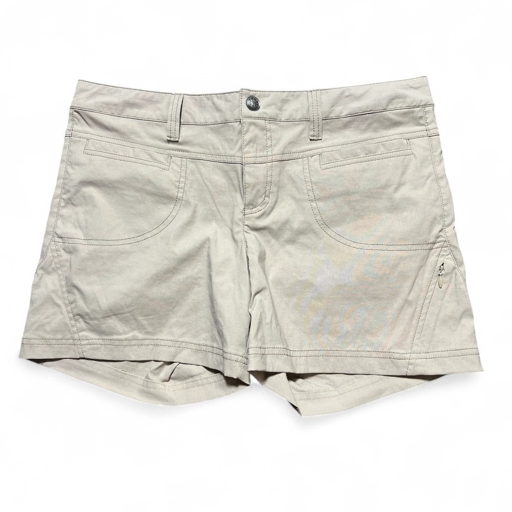 Athleta Women's Khaki Cargo Shorts Size 12‎ Zip Pocket Casual Outdoor 5" inseam
